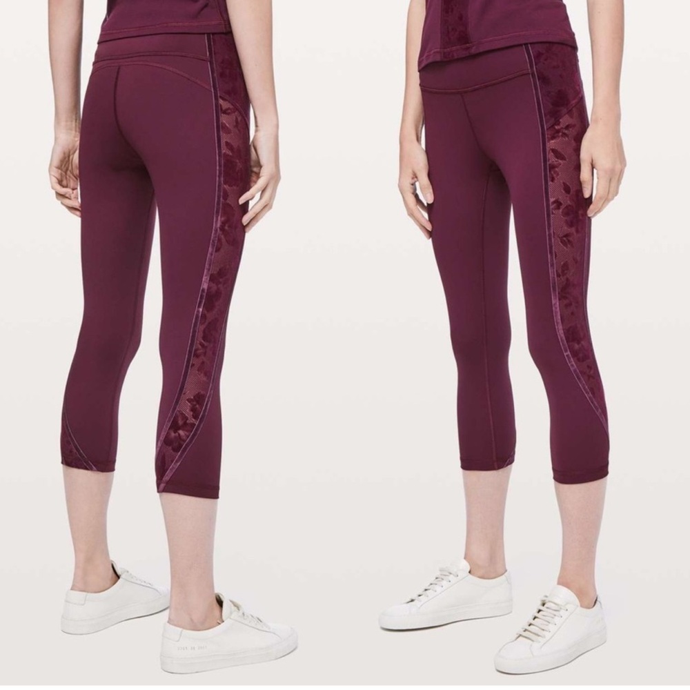 Lululemon Wunder Under Crop High-Rise *Flocked 21" Dark Adobe Burgundy Size 4 - Picture 1 of 5